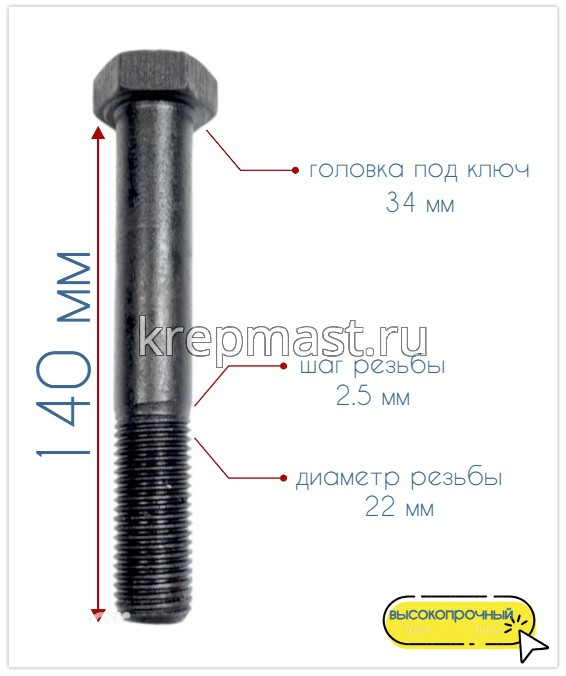Болт 22х140 кл.пр. 10,9 черный н/р DIN 931