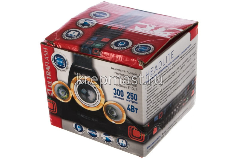 Фонарь ULTRAFLASH налобный аккум. золото/черный 3LED