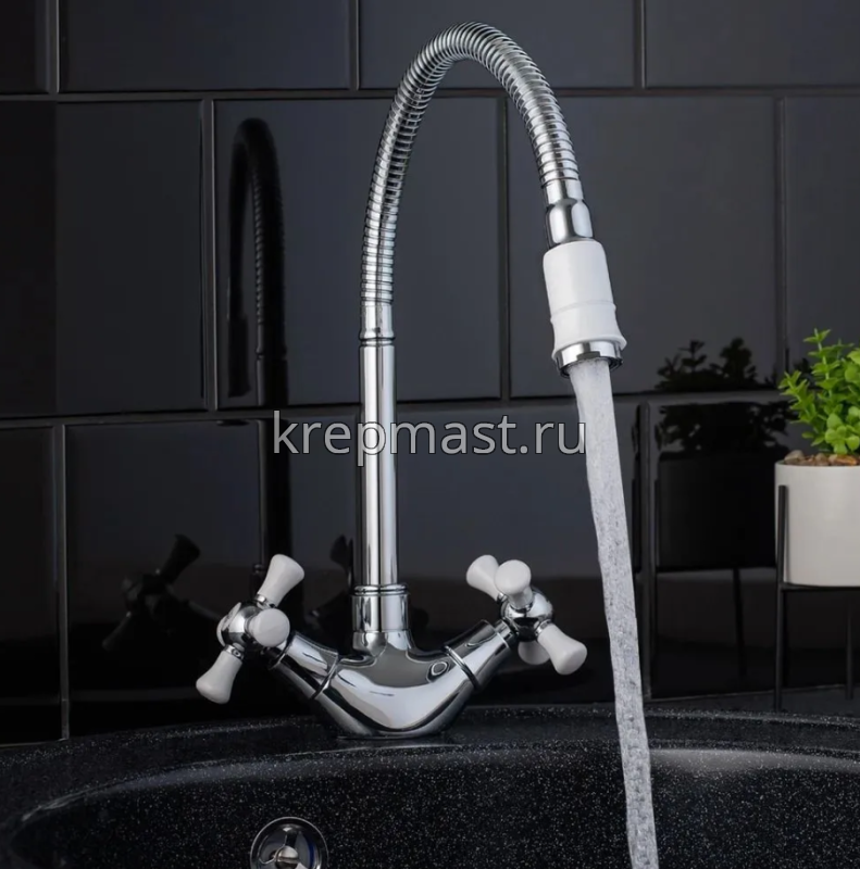 Смеситель д/кухни SL 92W-279F с высоким изливом (хром/белый)