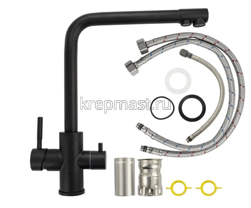 Смеситель д/кухни MAGNUS 91120 черный с Гобраз.гусаком для питьевой воды