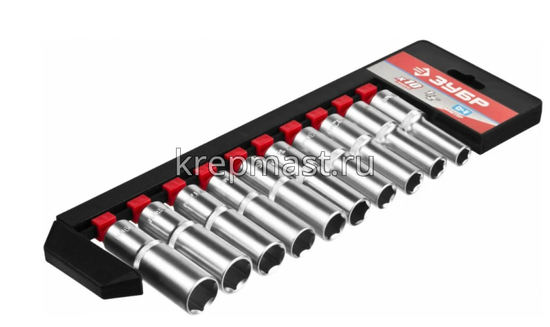 Набор ЗУБР головок торцевых удлиненные 1/2" (10-19мм) 10пред.