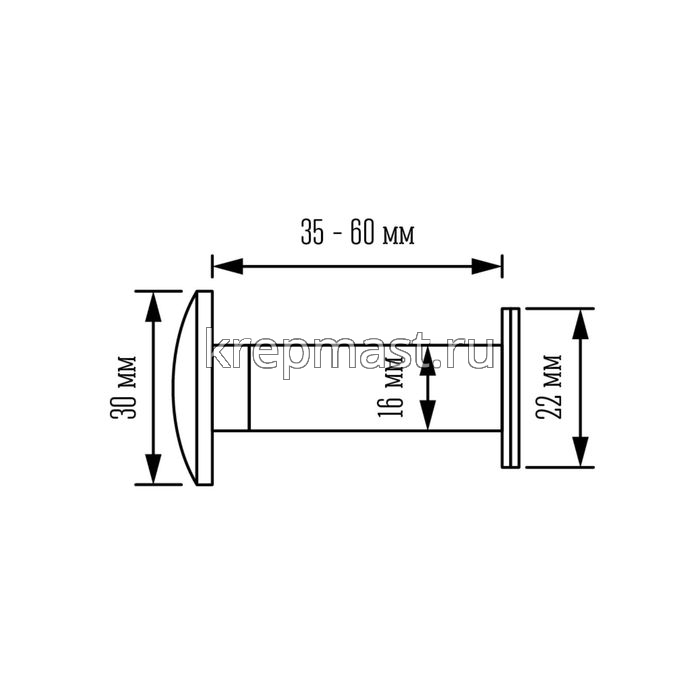 Глазок дверной со шторкой d=16мм L=35-60мм, латунь
