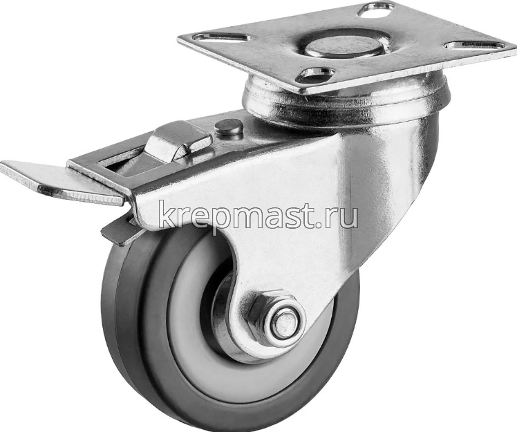 Колесо д. 50мм поворотное ЗУБР на площадке резина с тормозом (г/п 35кг)